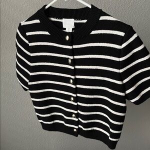 H&M Black and White Striped Cardigan